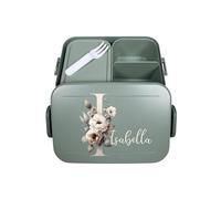 Mepal Bento Lunch Box Take a Break Personalizzato, Contenitore per il pranzo con scomparti e Nome, Bento Box Set Fiori Lettera Iniziale Midi Menta