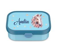 Mepal Contenitore per il pranzo con cavallo, personalizzato, per bambini con scomparti, per il pranzo e il pranzo del campus con nome stampato colorato (blu)