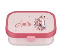 Mepal Contenitore per il pranzo con cavallo, personalizzato, per bambini con scomparti, per il pranzo e il pranzo del campus con nome stampato colorato (rosa)