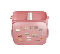 Mepal Lunch Box Take a Break Personalizzato, Contenitore per il pranzo con inserto separatore, Lunch Box con nome, Bento Box separatore con stampa colorata Veicoli Midi Rosso