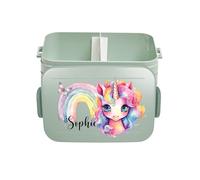 Mepal Lunch Box Take a Break Personalizzato, Contenitore per il pranzo con inserto separatore Ragazza, Lunch Box con nome Bento Box Separatore Stampa Colorata Unicorno Arcobaleno Large Menta