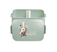 Mepal Lunch Box Take a Break Personalizzato, Contenitore per il pranzo con separatore, Lunch Box con nome, Bento Box separatore fiori lettera iniziale Large menta