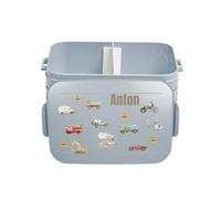 Mepal Lunch Box Take a Break Personalizzato, Contenitore per il pranzo con separatore, Lunch Box con nome, Bento Box separatore con stampa colorata Veicoli Midi Azzurro