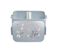 Mepal Lunch Box Take a Break Personalizzato, Contenitore per il pranzo con separatore, Lunch Box con nome, Bento Box separatore con stampa colorata Fiori Midi Azzurro