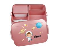 Mepal Lunch Box Take a Break Personalizzato Ragazzo, Contenitore per il pranzo con separatore, Lunch Box con nome, Bento Box Separatore Stampa Colorata Astronauta, Large Rosso