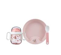 Mepal Mio - Set di stoviglie per bambini - Flowers & butterflies - 3 pezzi, con bottiglia per imparare a bere e cucchiaio educativo - lavabile in lavastoviglie