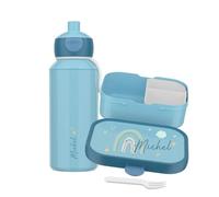 Mepal Set con contenitore per il pane e borraccia personalizzata, contenitore per il pane per bambini con scomparti, Lunch Box e borraccia con nome, set Bento Box a tenuta stagna con stampa arcobaleno