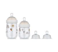 Mepal - Set di biberon per bambini Mio - 3 pezzi - Biberon anticolica - Il design a spirale impedisce l'intasamento - Silicone di grado medico - 165 + 240 ml - Sunshine & Rainbow