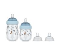 Mepal - Set di biberon per bambini Mio Little Dutch - 3 pezzi - Biberon anticolica - Il design a spirale impedisce l'intasamento - Silicone di grado medico - 165 + 240 ml - Forest Friends