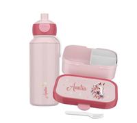 Mepal Set di contenitori per il pranzo e borraccia, per il pranzo per bambini con scomparti, contenitore per il pranzo e bottiglia d'acqua con nome, set con scritta colorata a forma di cavallo (rosa)