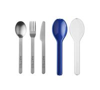 Mepal Set di posate Ellipse personalizzato, posate da campeggio To-Go, posate in acciaio inox con nome inciso, custodia per il trasporto, 3 pezzi (blu scuro)