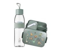 Mepal Set lunch box borraccia personalizzata per bambini, contenitore per il pranzo Take a break con contenitore Bento, bottiglia d'acqua ellisse 500 ml, motivo: dinosauro menta