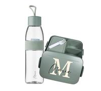 Mepal Set lunch box borraccia personalizzato, contenitore per il pranzo Take a break con contenitore Bento, bottiglia d'acqua ellisse 500 ml, lettera iniziale Midi menta