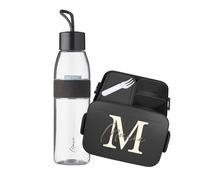 Mepal Set lunch box borraccia personalizzato, contenitore per il pranzo Take a break con contenitore Bento, bottiglia d'acqua ellisse 500 ml, lettera iniziale Midi, nero