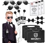 Mepase 14 PCS Ring Wedding Bearer Security Set Include Ring Bearer Box ID Badge Holder Sunglass Acoustic Earpiece Tube Mission Card with Binder Clip Bow for Kids (Pp Plastic Suitcase)