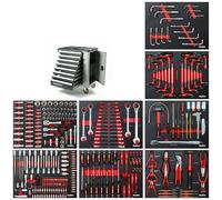 Mephisto Carrello degli attrezzi con 8 cassetti con attrezzi come chiave inglese, chiave a cricchetto con cassetta dei dadi, chiave a testa piatta ecc. con inserti morbidi in cassetti chiusi a