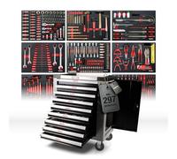 Mephisto Carrello degli attrezzi con 9 cassetti, di cui 8 riempiti con strumenti come chiave inglese, chiave a cricchetto con cassetta dei dadi, cacciavite ecc. in cassetti con inserti morbidi in