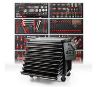 Mephisto Pro-Line - Carrello per attrezzi Big Black con 9 cassetti e attrezzi come cacciavite VDE, cricchetto con scatola a bussola, set di cacciavite, ecc. in inserti morbidi in carbonio Lock