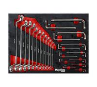Mephisto Set di attrezzi per carrello da officina Pro Line con chiave a esagono incassato, set di chiavi ad anello, Soft Inlay in effetto carbonio metrico