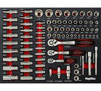Mephisto Set Chiavi a Bussola, Scatola Cricchetto, Box Cricchetti, Cassetta, In ricchetto Cricco 1/4 Pollici, 3/8 Pollici E 1/2 Feinverzahnt 72 Denti / 5°, Morbido Inlay IN Look Carbonio