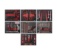 Mephisto Set di 7 inserti per carrello degli attrezzi con strumenti come set a cricchetto, chiavi combinate a cricchetto, chiave ad anello con funzione a cricchetto, chiave a cricchetto, metrica, con