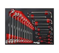 Mephisto Set di attrezzi per carrello da officina Pro Line con chiave a esagono incassato, set di chiavi ad anello, Soft Inlay in effetto carbonio metrico