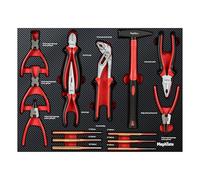 Mephisto Set di attrezzi per carrello da officina Pro Line, con martello e punte, pinze da mare, pinze combinate, pinze per pompa dell'acqua, incl. inserto morbido effetto carbonio