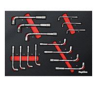 Mephisto Set di attrezzi per carrello da officina Pro Line, set di chiavi a fischio, set di chiavi a bussola, esagonali, 14 pezzi, con inserto morbido effetto carbonio