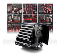 Mephisto XXL Carrello degli attrezzi con 7 cassetti Tutti e 7 i cassetti con attrezzi in inserti morbidi in aspetto carbonio, più un'ulteriore inserto con set di chiavi a brugola