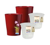 MePla - 2 pezzi - SK Soendgen - Vaso per orchidee Merina Ø 14 cm, bordeaux + vaso per orchidee Ø 12 cm, ambiente domestico di alta qualità