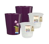 MePla - 2 pezzi - SK Soendgen - Vaso per orchidee Merina, diametro 14 cm, melanzana + vaso per orchidee Ø 12 cm, ambiente domestico di alta qualità