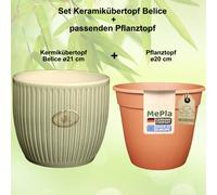 MePla - Set - Ceramica Fioriera Belice + Kunststoffpflanztopf 5 Misure, 3 Colori