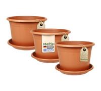 MePla Set di 3 vasi da fiori cilindrici ø18 cm + sottobicchiere ø17 cm Terra, resistente alle intemperie in plastica UV-resistente