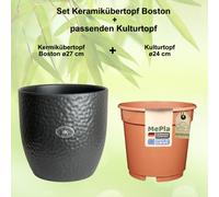 MePla - Set - Keramikübertopf Boston + Kunststoffpflanztopf
