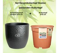 MePla - Set - Keramikübertopf Boston + Kunststoffpflanztopf