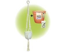 MePla - Set - Semaforo Macramè+Keramikübertopf Bergamo+Kunststoffpflanztopf