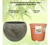 MePla - Set - Vaso a Sfera B Basalt-Marmor + Kunststoffpflanztopf