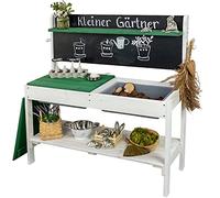 Meppi Cucina matschü, piccolo giardiniere, bianco/verde, cucina per esterni, in legno, per bambini/tavolo fai da te