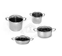 MEPRA Set PENTOLE 8 Pz. con Coperchio PYREX ACCIAO Inox 18/10 con Triplo Fondo INDUZIONE