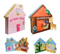 meqbem® PANTAWORLDS® | Quiet Book | Libro Stoffa Sensoriale Educativo | Gioco Montessori | Gioco per Bambini | Idea Regalo Bambini |Atossico con Certificato CE (Bundle, My Small Room + My Safari Day)