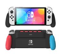 MEQI Custodia per presa compatibile con Nintendo Switch modello OLED, design unico aggiornato con 5 slot per giochi accessori per interruttori con impugnatura comoda ed ergonomica