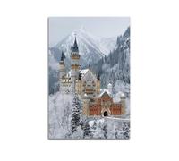 MEQKTQIMA Paesaggio Germania Castello di Neuschwanstein inverno neve montagna fiaba castello decorativo dipinto su tela poster da parete e moderno decorazione per la camera da letto 60 x 90 cm