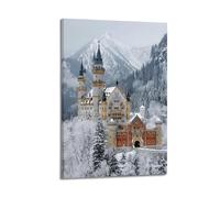 MEQKTQIMA Paesaggio Germania Castello di Neuschwanstein inverno neve montagna fiaba castello decorativo dipinto su tela poster da parete e decorazione moderna per la camera da letto di famiglia 40 x