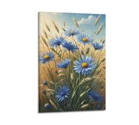 MEQKTQIMA Poster con piante e margherite, pittura a olio con paesaggio pastorale, decorativo, poster da parete su tela e decorazione moderna per la camera da letto, 40 x 60 cm