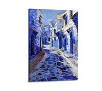 MEQKTQIMA Poster da parete su tela con motivo geometrico in Nord Africa Viaggi Marocco, città blu, stile arte geometrica, bianco strada, decorazione moderna per camera da letto, 20 x 30 cm