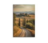 MEQKTQIMA Poster da parete su tela con paesaggio rurale con paesaggio rurale con colline toscane maniero tramonto paesaggio decorativo moderno per la camera da letto 40 x 60 cm