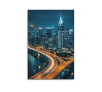MEQKTQIMA Poster da parete su tela con vista notturna e vista notturna in città, viaggi in città, poster da parete e decorazione moderna per la camera da letto, 40 x 60 cm