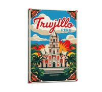 MEQKTQIMA Poster da parete su tela con vista sulla chiesa di Trujillo, con vista sulla città, stile vintage, motivo viaggi in città e in stile moderno, per camera da letto, 30 x 45 cm