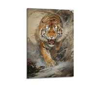 MEQKTQIMA Poster da parete su tela dipinta a mano con tigre tra le onde, decorazione moderna per la camera da letto, 60 x 90 cm
