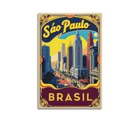 MEQKTQIMA Poster da parete su tela, motivo: città di San Paolo, Brasile, con vista sulla città, stile vintage, decorazione moderna per camera da letto, 60 x 90 cm